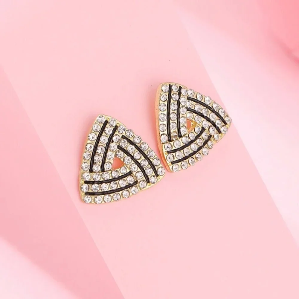 NWT 14K Gold Plated Interlocking Triangle CZ Pave Stud Earrings - Picture 3 of 12